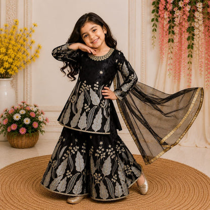 Red Pure Soft Fendy Silk
Sequins Embroidery Work Kids Salwar Suite
