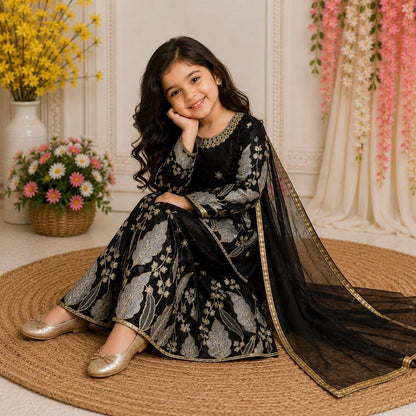Red Pure Soft Fendy Silk
Sequins Embroidery Work Kids Salwar Suite