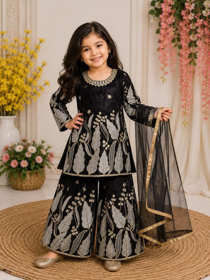 Red Pure Soft Fendy Silk
Sequins Embroidery Work Kids Salwar Suite