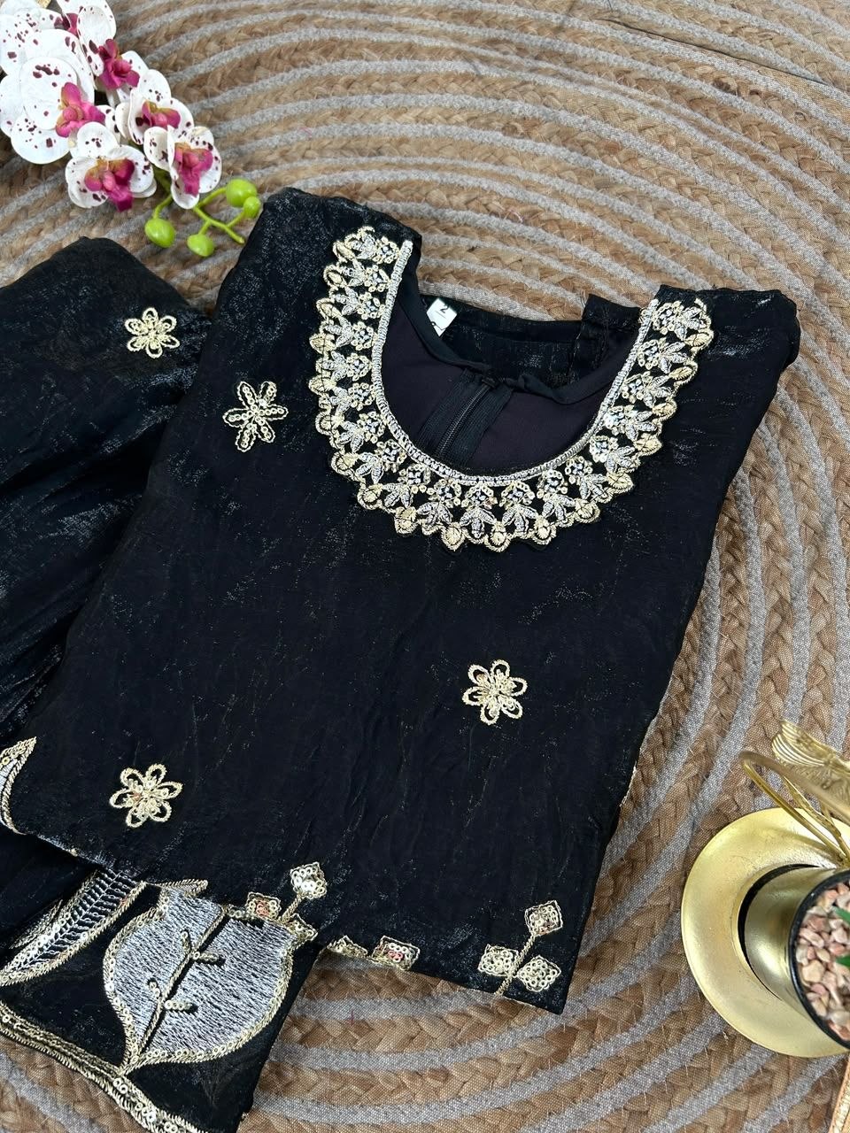 Red Pure Soft Fendy Silk
Sequins Embroidery Work Kids Salwar Suite