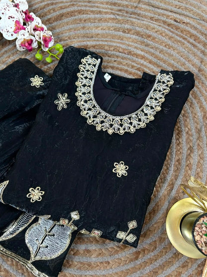 Red Pure Soft Fendy Silk
Sequins Embroidery Work Kids Salwar Suite