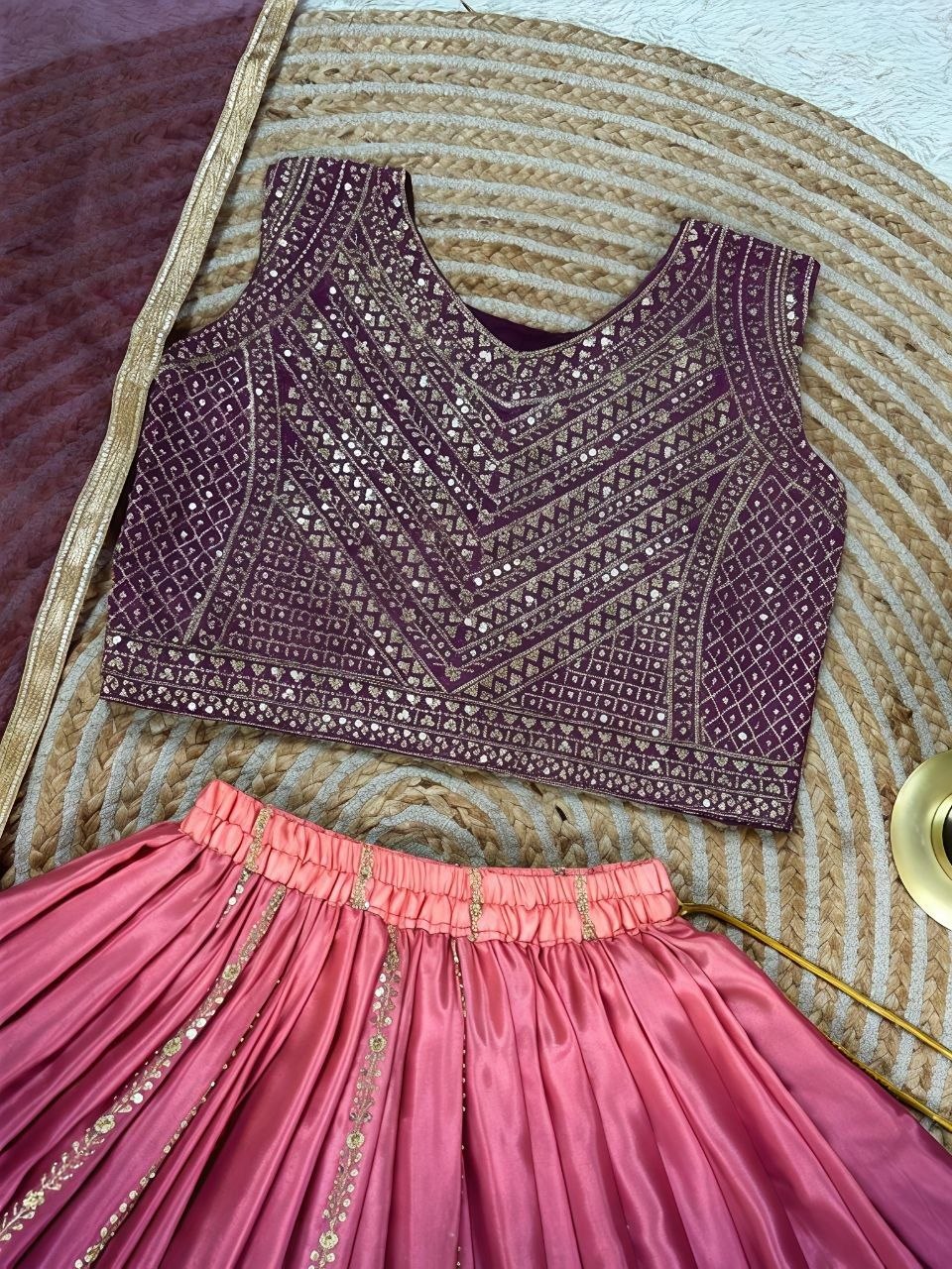 Purple Pure Soft Chinon Silk
Sequins Embroidery Work Kids Lehenga Choli