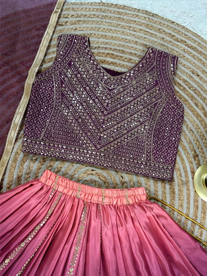 Purple Pure Soft Chinon Silk
Sequins Embroidery Work Kids Lehenga Choli