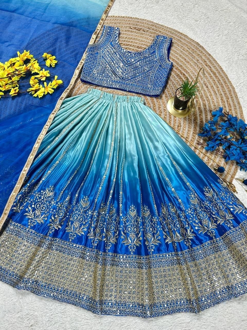 Sky Pure Soft Chinon Silk
Sequins Embroidery Work Kids Lehenga Choli