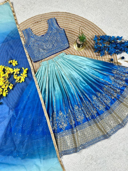 Sky Pure Soft Chinon Silk
Sequins Embroidery Work Kids Lehenga Choli