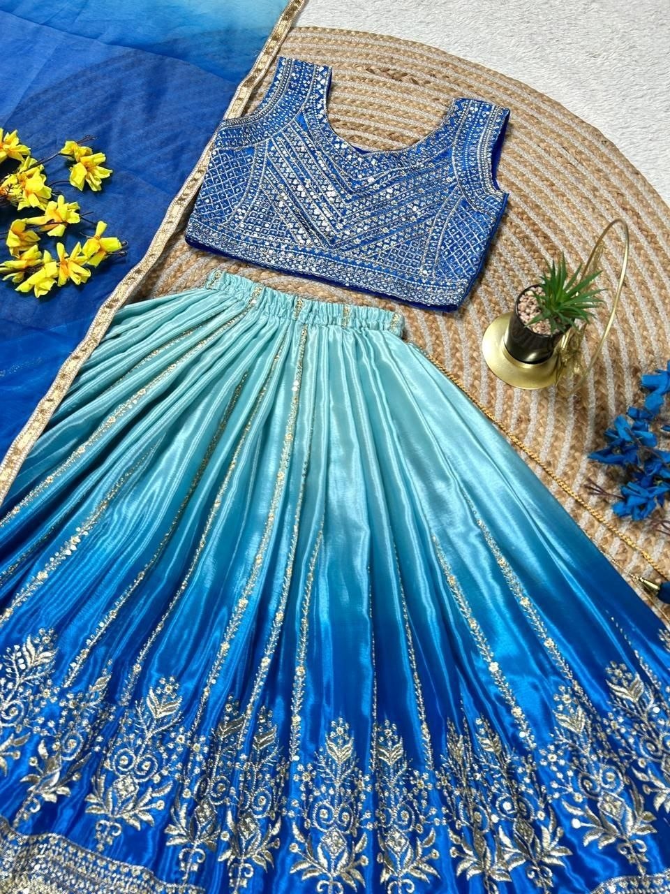 Sky Pure Soft Chinon Silk
Sequins Embroidery Work Kids Lehenga Choli