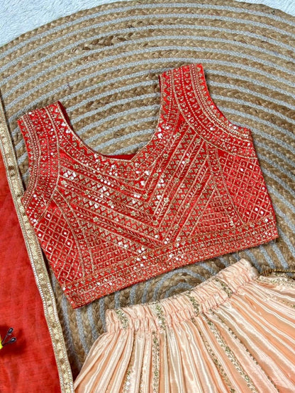 Orange Pure Soft Chinon Silk
Sequins Embroidery Work Kids Lehenga Choli