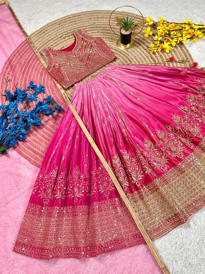 Pink Pure Soft Chinon Silk
Sequins Embroidery Work Kids Lehenga Choli
