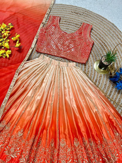 Orange Pure Soft Chinon Silk
Sequins Embroidery Work Kids Lehenga Choli