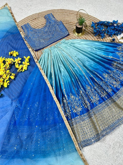 Sky Pure Soft Chinon Silk
Sequins Embroidery Work Kids Lehenga Choli