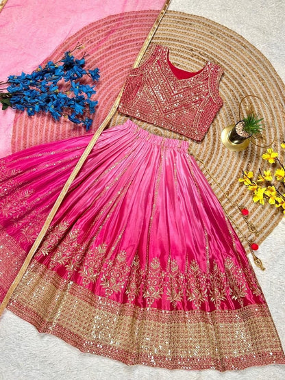 Pink Pure Soft Chinon Silk
Sequins Embroidery Work Kids Lehenga Choli