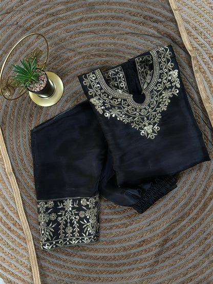 Black Pure Soft Fendy Silk
Sequins Embroidery Work Kids Salwar Suite