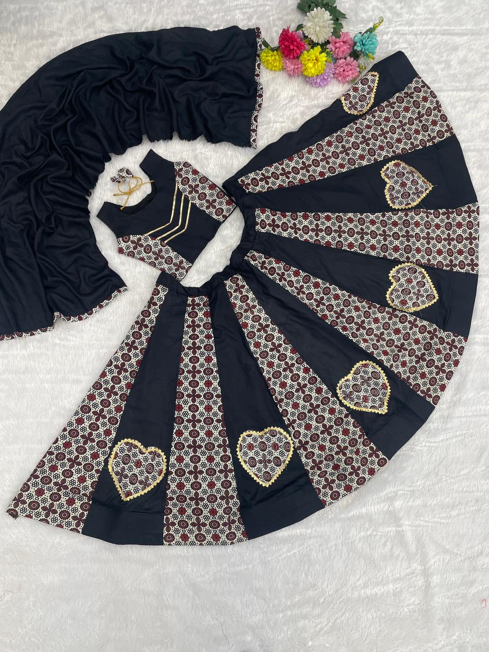Black Pure Roman Cotton Silk Ajrakh Print Kid&