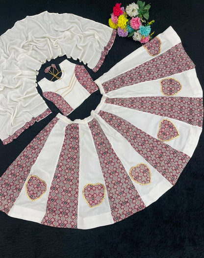White Pure Roman Cotton Silk Ajrakh Print Kid&