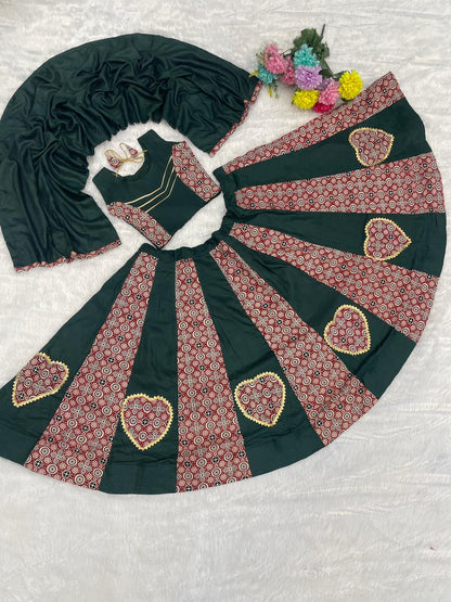 Green Pure Roman Cotton Silk Ajrakh Print Kid&