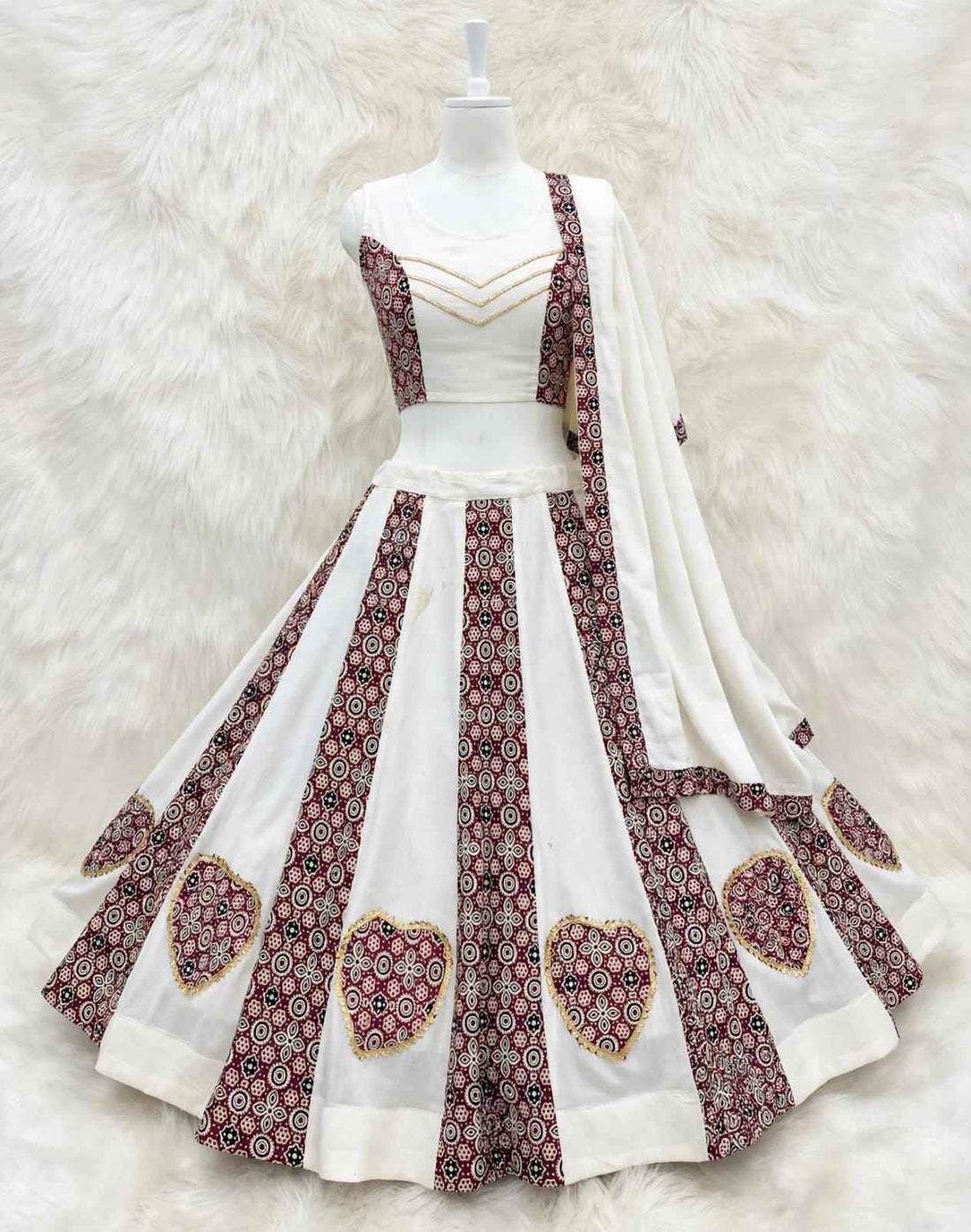 White Pure Roman Cotton Silk Ajrakh Print Kid&