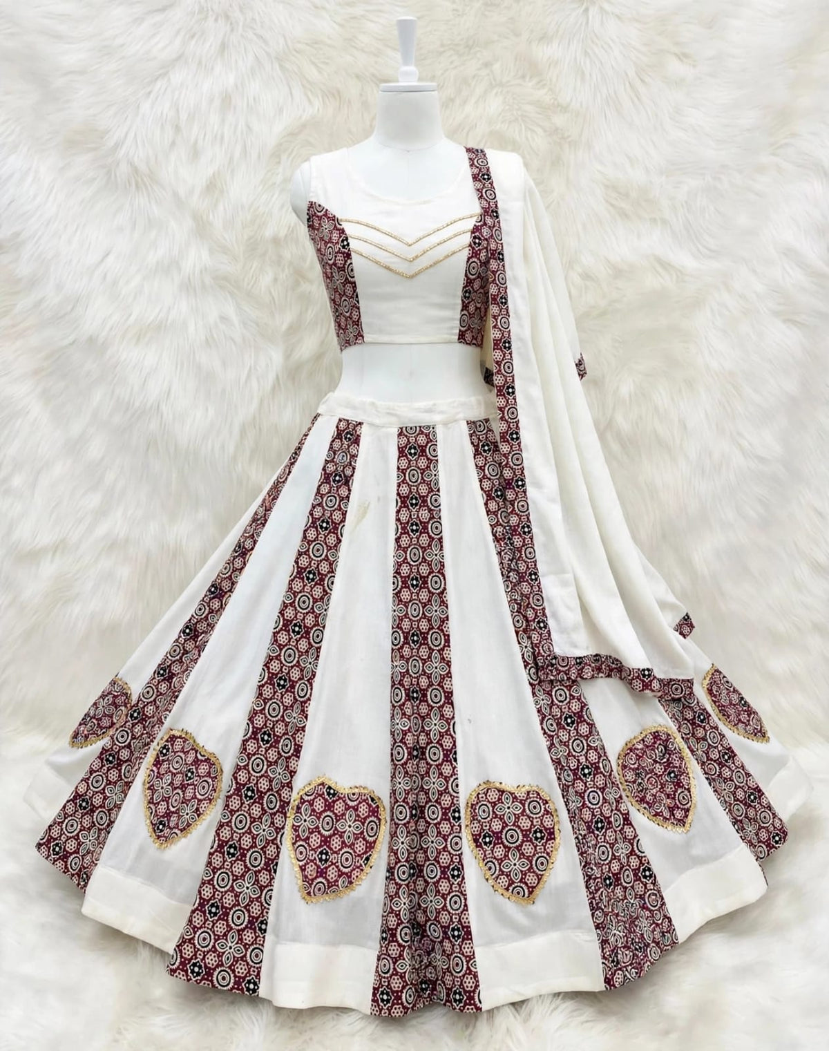 White Pure Roman Cotton Silk Ajrakh Print Kid&