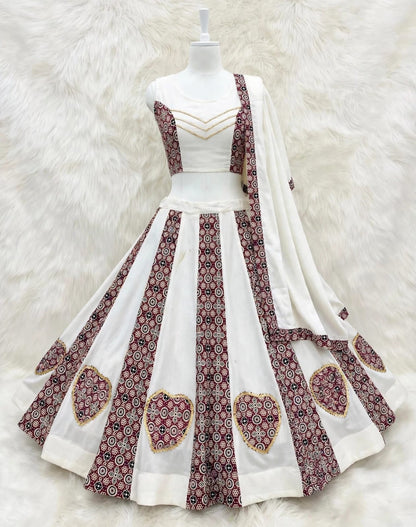 White Pure Roman Cotton Silk Ajrakh Print Kid&