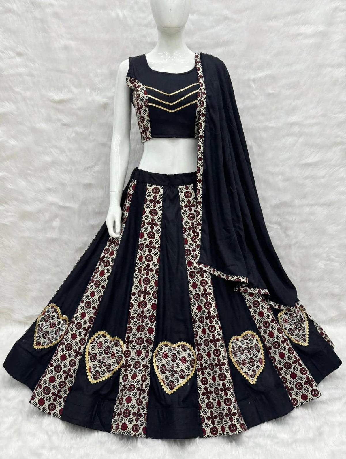 Black Pure Roman Cotton Silk Ajrakh Print Kid&