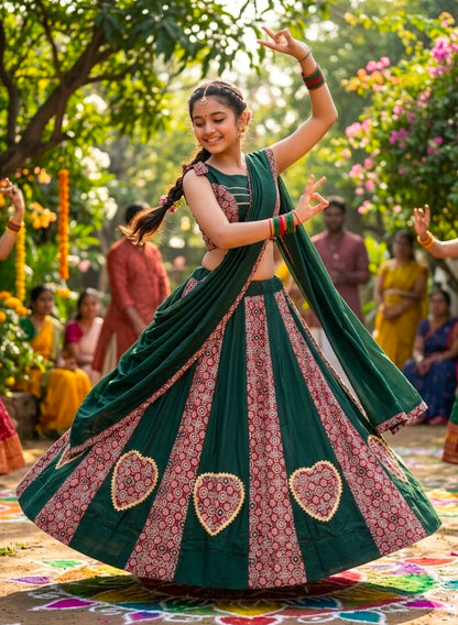 Green Pure Roman Cotton Silk Ajrakh Print Kid&