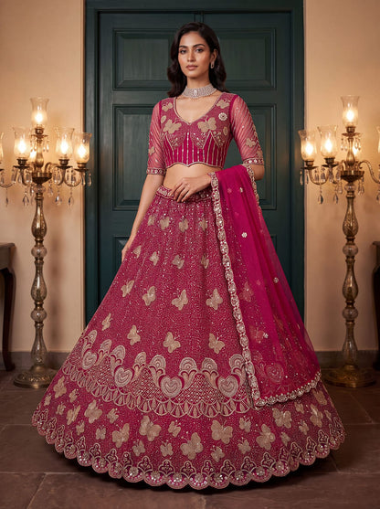 Rani Pure Heavy Net Motif Handwork Zari Sequins Work Bridal Lehenga Choli