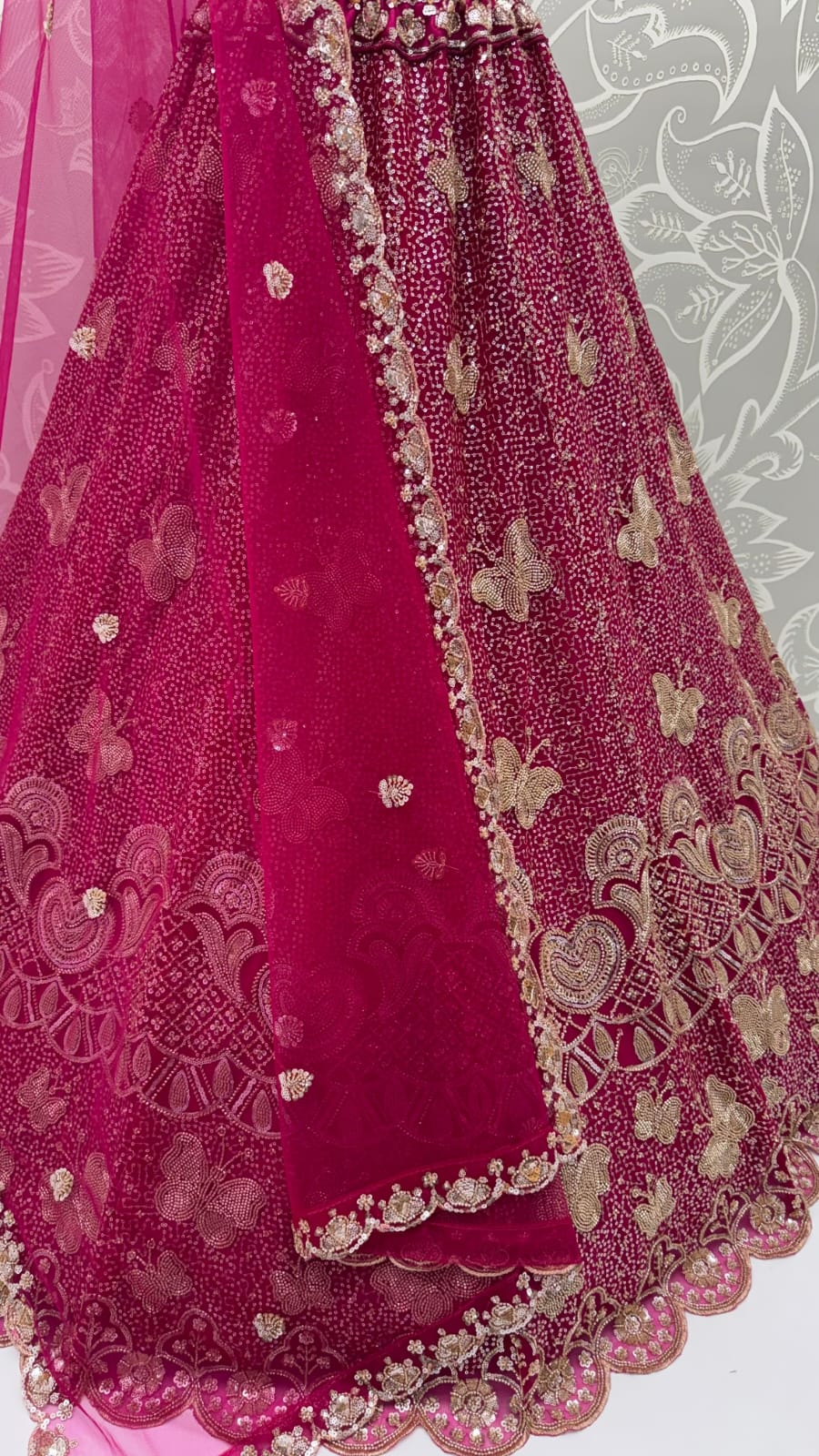 Rani Pure Heavy Net Motif Handwork Zari Sequins Work Bridal Lehenga Choli
