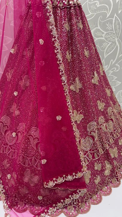 Rani Pure Heavy Net Motif Handwork Zari Sequins Work Bridal Lehenga Choli