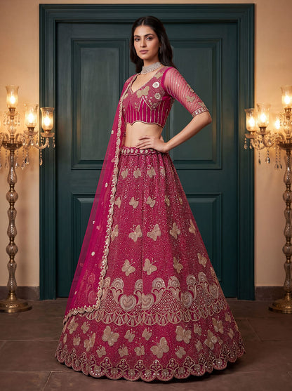 Rani Pure Heavy Net Motif Handwork Zari Sequins Work Bridal Lehenga Choli