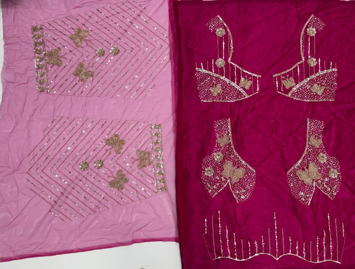 Rani Pure Heavy Net Motif Handwork Zari Sequins Work Bridal Lehenga Choli