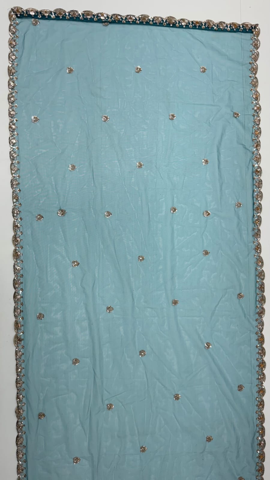 Teal Blue Pure Heavy Net Motif Handwork Zari Sequins Work Bridal Lehenga Choli