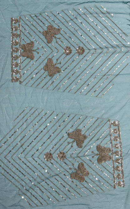 Teal Blue Pure Heavy Net Motif Handwork Zari Sequins Work Bridal Lehenga Choli