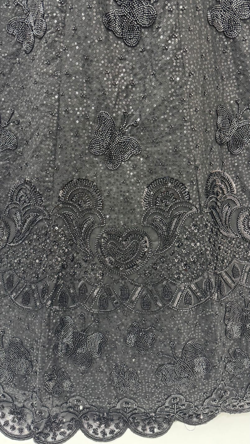 Black Pure Heavy Net Motif Handwork Zari Sequins Work Bridal Lehenga Choli