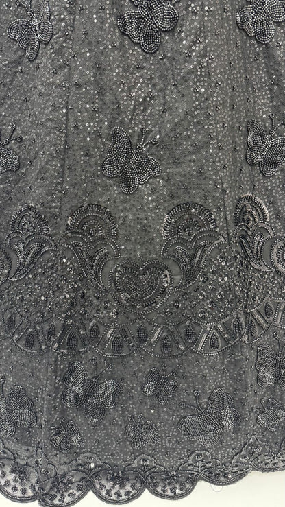 Black Pure Heavy Net Motif Handwork Zari Sequins Work Bridal Lehenga Choli