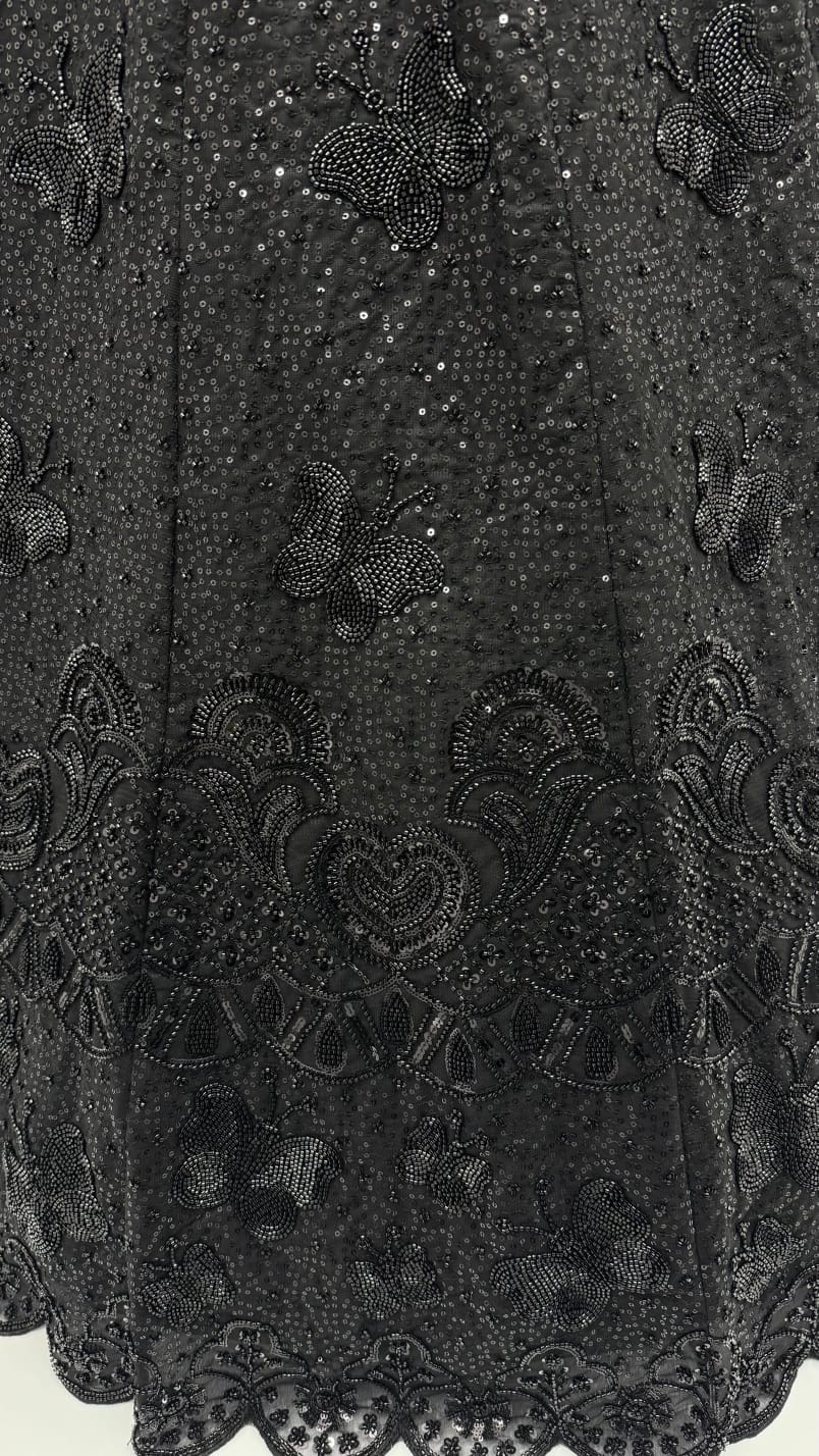 Black Pure Heavy Net Motif Handwork Zari Sequins Work Bridal Lehenga Choli