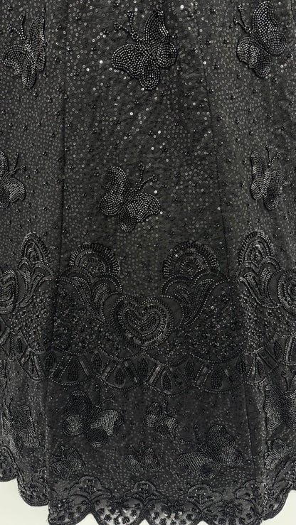 Black Pure Heavy Net Motif Handwork Zari Sequins Work Bridal Lehenga Choli