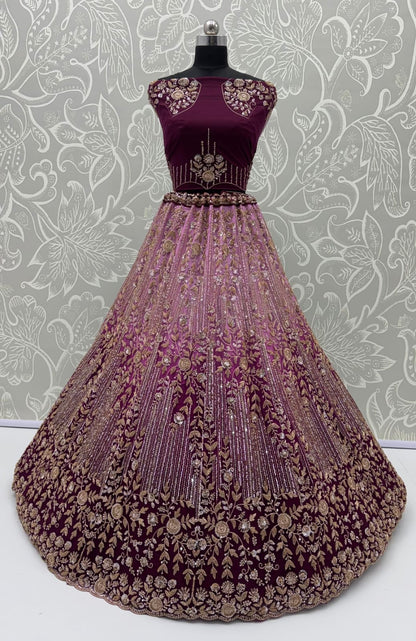 Pink Pure Heavy Net Motif Handwork Zari Sequins Work Bridal Lehenga Choli
