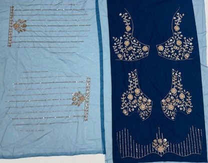 Blue Pure Heavy Net Motif Handwork Zari Sequins Work Bridal Lehenga Choli