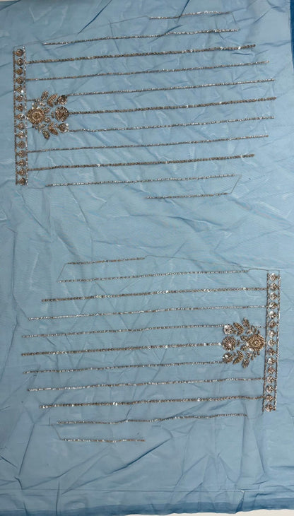 Blue Pure Heavy Net Motif Handwork Zari Sequins Work Bridal Lehenga Choli