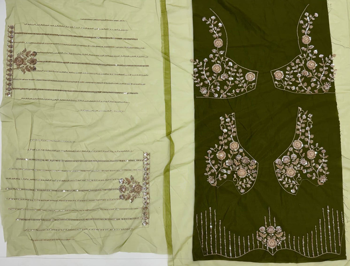 Green Pure Heavy Net Motif Handwork Zari Sequins Work Bridal Lehenga Choli