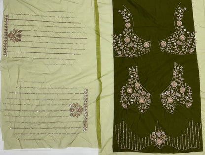 Green Pure Heavy Net Motif Handwork Zari Sequins Work Bridal Lehenga Choli