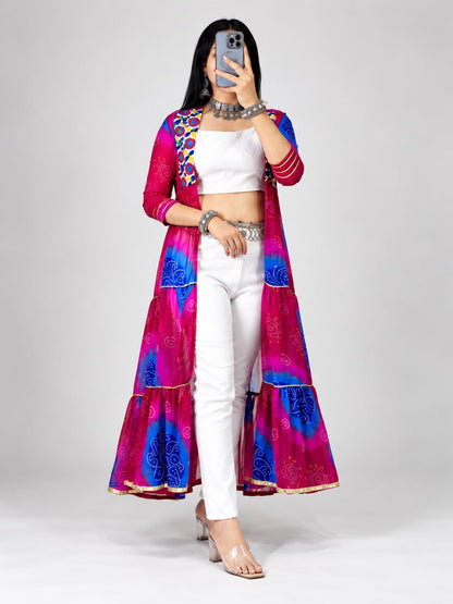 Multicolor Pure Faux Georgette Printed With Gotta Patti Mirror Work Navratri Kurti Top
