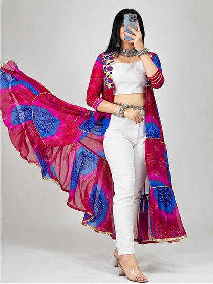 Multicolor Pure Faux Georgette Printed With Gotta Patti Mirror Work Navratri Kurti Top