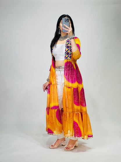Multicolor Pure Faux Georgette Printed With Gotta Patti Mirror Work Navratri Kurti Top