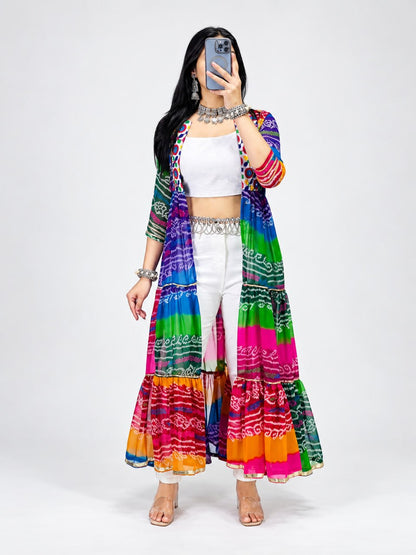 Multicolor Pure Faux Georgette Printed With Gotta Patti Mirror Work Navratri Kurti Top