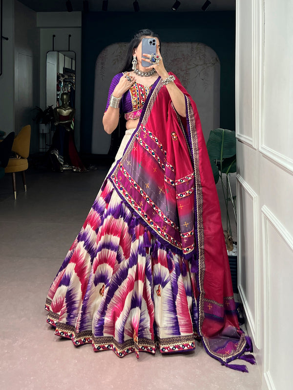 Purple Pure Tasar Silk Gamthi Work Navratri Lehenga Choli