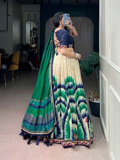 Navy Blue Pure Tasar Silk Gamthi Work Navratri Lehenga Choli