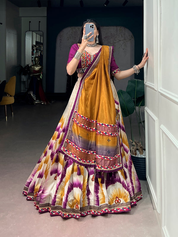 Wine Pure Tasar Silk Gamthi Work Navratri Lehenga Choli