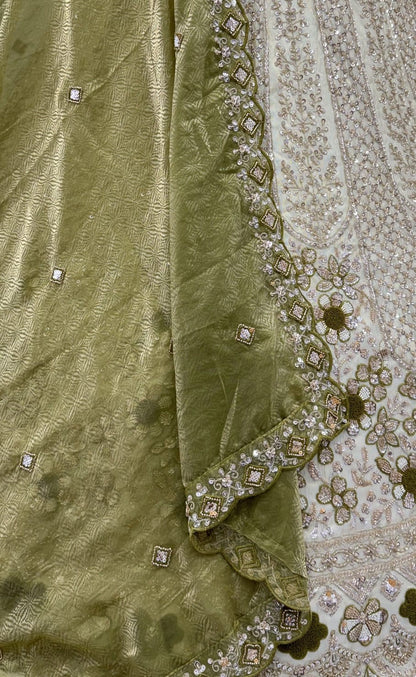Pista Pure Premium Silk Heavy Beads &amp; Motif Dori Embroidery Zari Sequins Hand Work Bridal Lehenga Choli