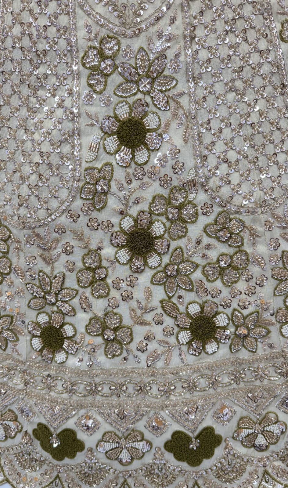 Pista Pure Premium Silk Heavy Beads &amp; Motif Dori Embroidery Zari Sequins Hand Work Bridal Lehenga Choli