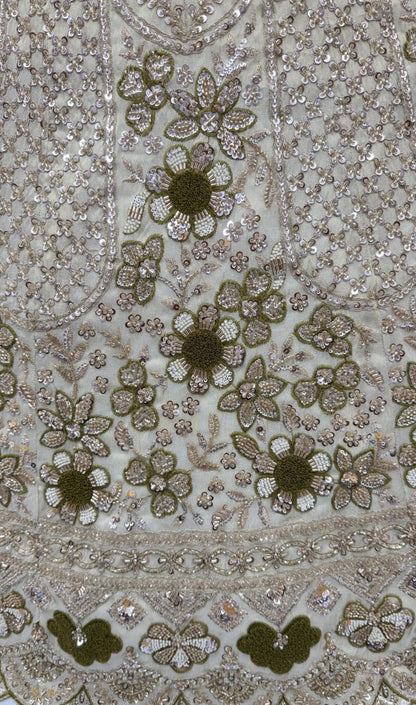 Pista Pure Premium Silk Heavy Beads &amp; Motif Dori Embroidery Zari Sequins Hand Work Bridal Lehenga Choli